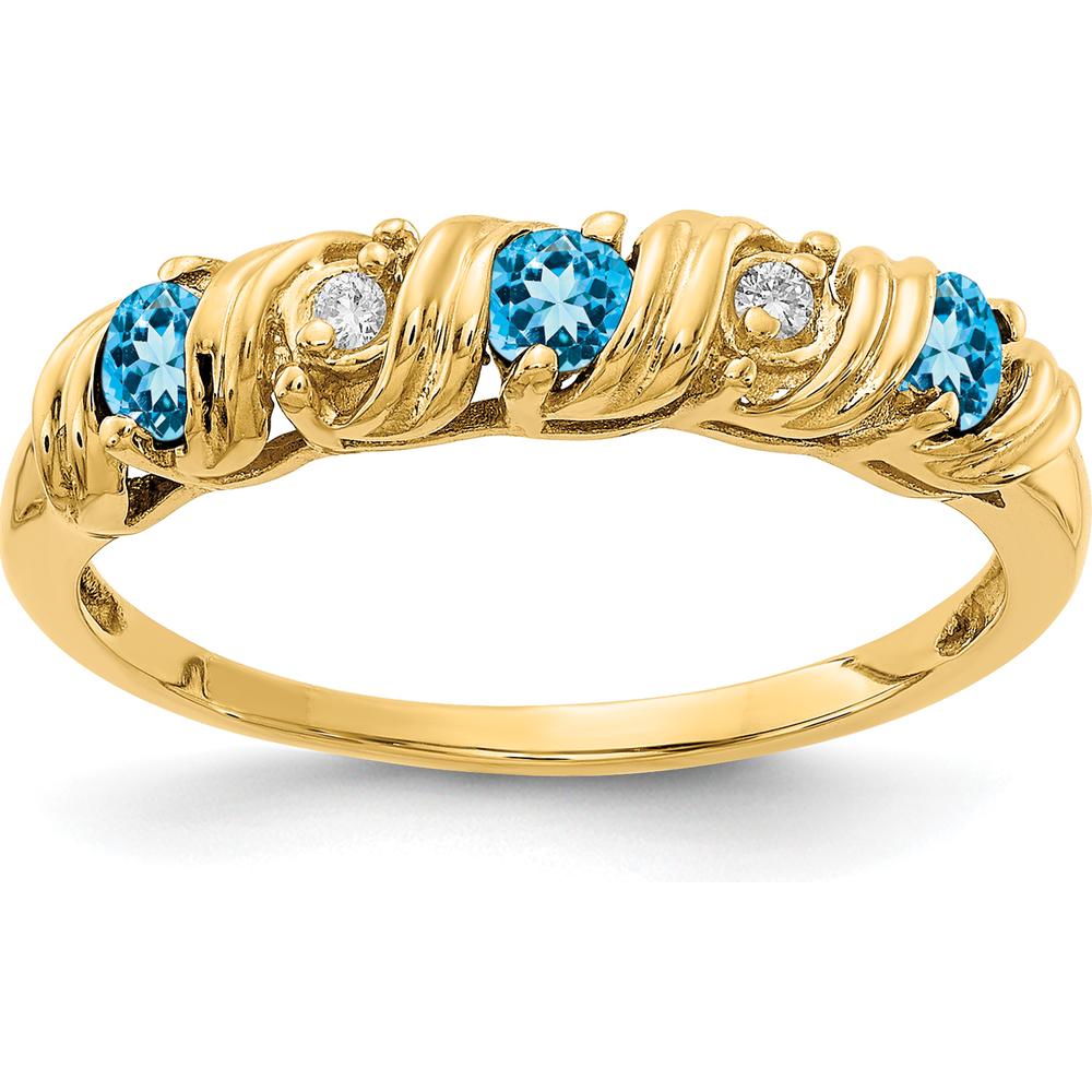 14K Yellow Gold Ring with Round Swiss Blue Topaz and Diamonds - 0.09 Carat Total Gemstone Weight by Monteluci Fine Jewelry