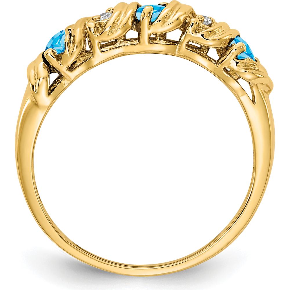 14K Yellow Gold Ring with Round Swiss Blue Topaz and Diamonds - 0.09 Carat Total Gemstone Weight by Monteluci Fine Jewelry