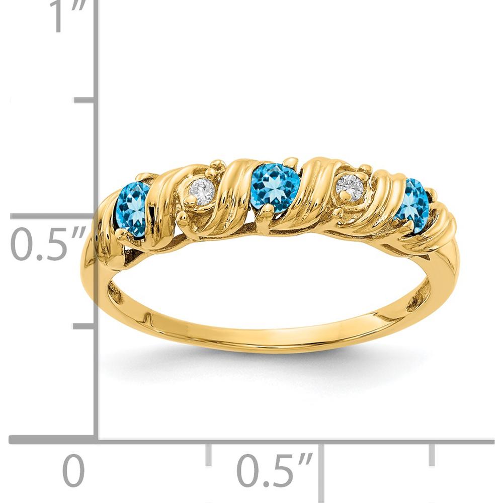14K Yellow Gold Ring with Round Swiss Blue Topaz and Diamonds - 0.09 Carat Total Gemstone Weight by Monteluci Fine Jewelry