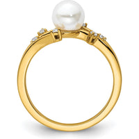 14K Yellow Gold Ring with Round White Freshwater Cultured Pearl and 1/10 Carat Total Weight Natural Diamonds by 0