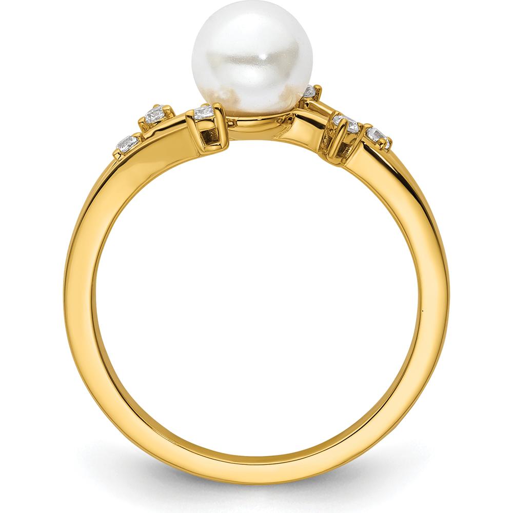 14K Yellow Gold Ring with Round White Freshwater Cultured Pearl and 1/10 Carat Total Weight Natural Diamonds by 0