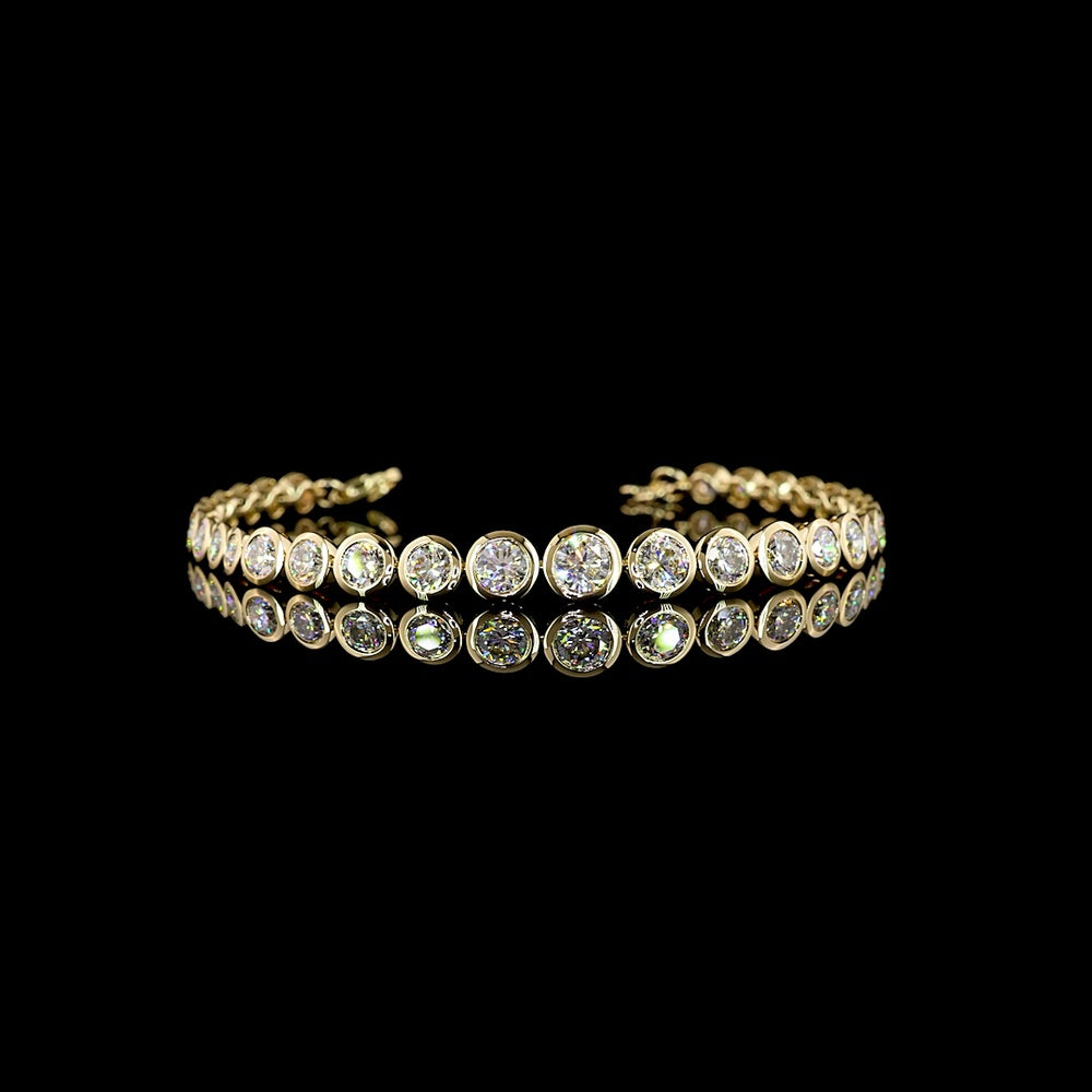 14K Yellow Gold Riviera Bracelet with Bezel Set Brilliant Round Lab Diamonds - 5.92 Total Carat Weight - Covaloro Fine Jewelry