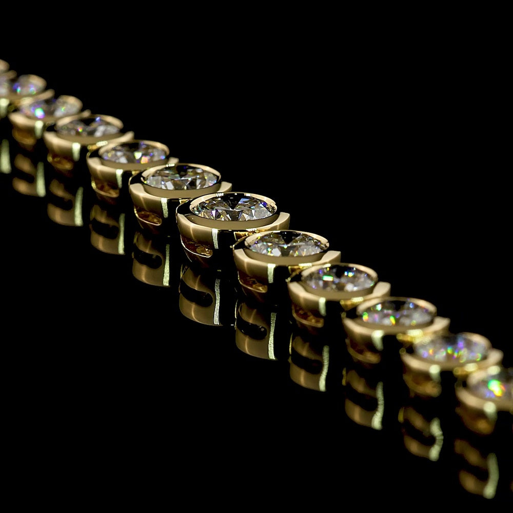 14K Yellow Gold Riviera Bracelet with Bezel Set Brilliant Round Lab Diamonds - 5.92 Total Carat Weight - Covaloro Fine Jewelry