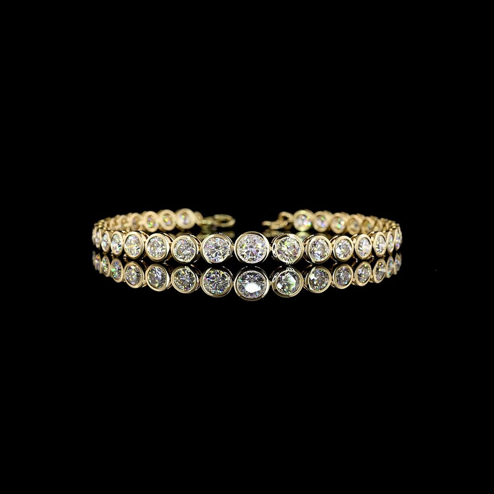 14K Yellow Gold Riviera Bracelet with Bezel Set Graduated Round Lab Diamonds - 6.64 Carats Total Diamond Weight - Covaloro Fine Jewelry