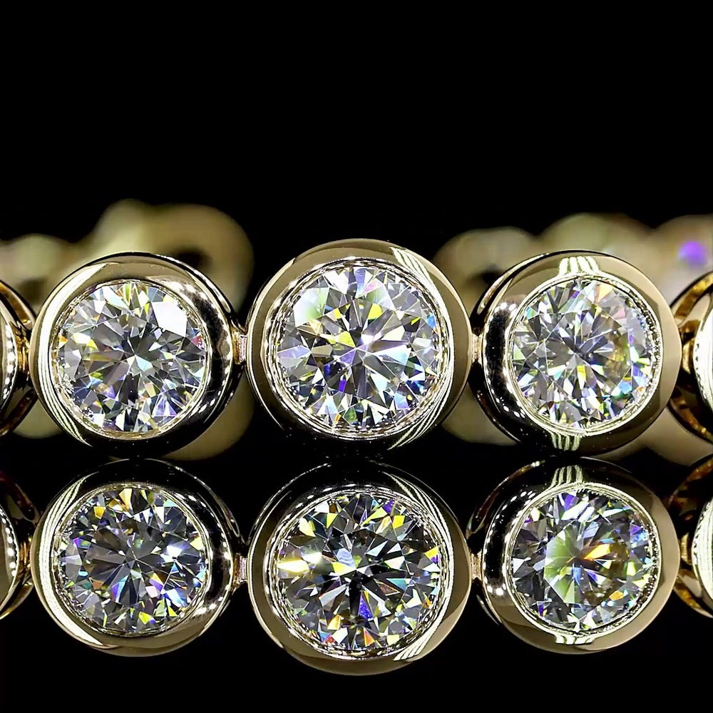14K Yellow Gold Riviera Bracelet with Bezel Set Graduated Round Lab Diamonds - 6.64 Carats Total Diamond Weight - Covaloro Fine Jewelry