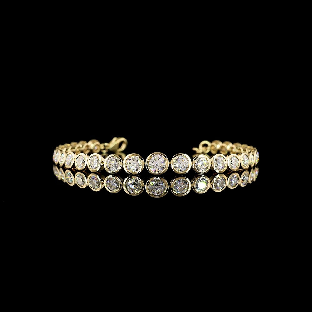 14K Yellow Gold Riviera Bracelet with Bezel Set Round Lab Diamonds - 6.19 Carat Total Weight - Covaloro Fine Jewelry