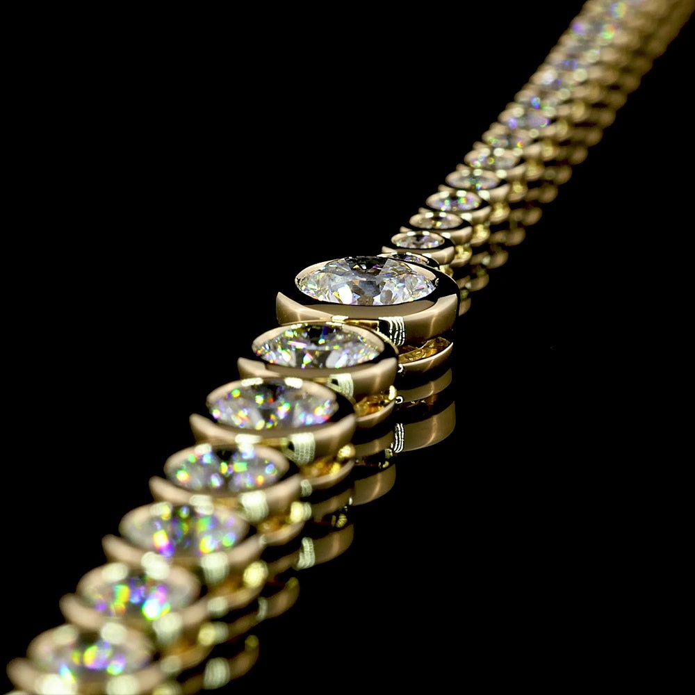 14K Yellow Gold Riviera Graduated Necklace with Bezel Set Round Lab Diamonds - 10.06 Carats Total Diamond Weight - Covaloro Fine Jewelry