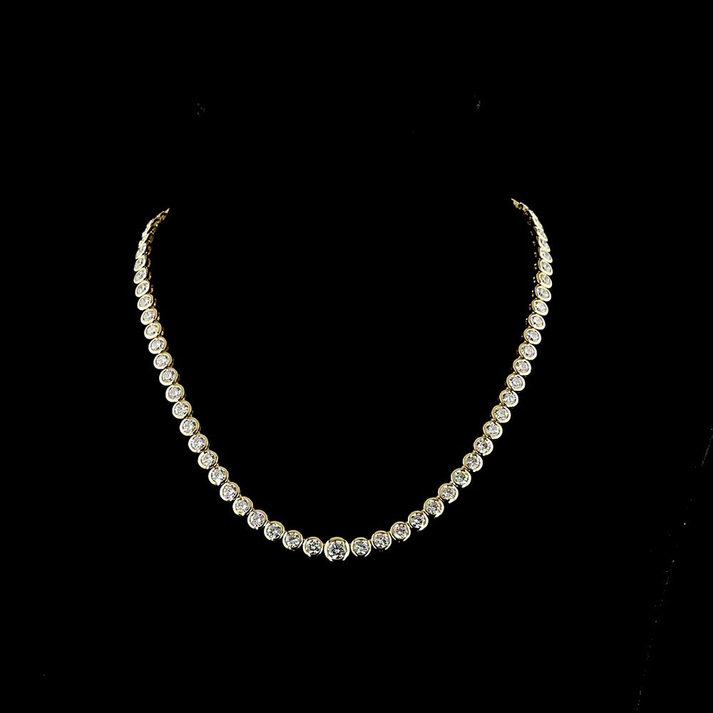 14K Yellow Gold Riviera Necklace with 19.2 Carats of Bezel-Set Round Lab Diamonds - E-F VS Quality - Covaloro Fine Jewelry