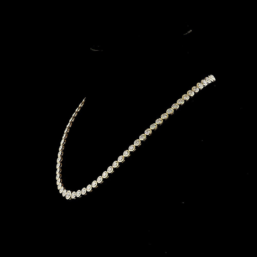 14K Yellow Gold Riviera Necklace with 19.2 Carats of Bezel-Set Round Lab Diamonds - E-F VS Quality - Covaloro Fine Jewelry