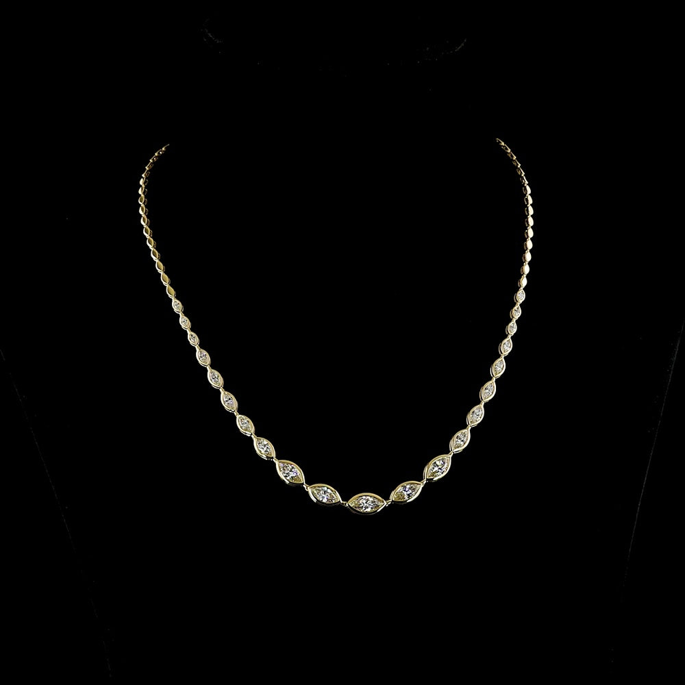 14K Yellow Gold Riviera Necklace with Bezel Set East-West Marquise Cut Lab Diamonds - 5.09 Carat Total Diamond Weight - Covaloro Fine Jewelry