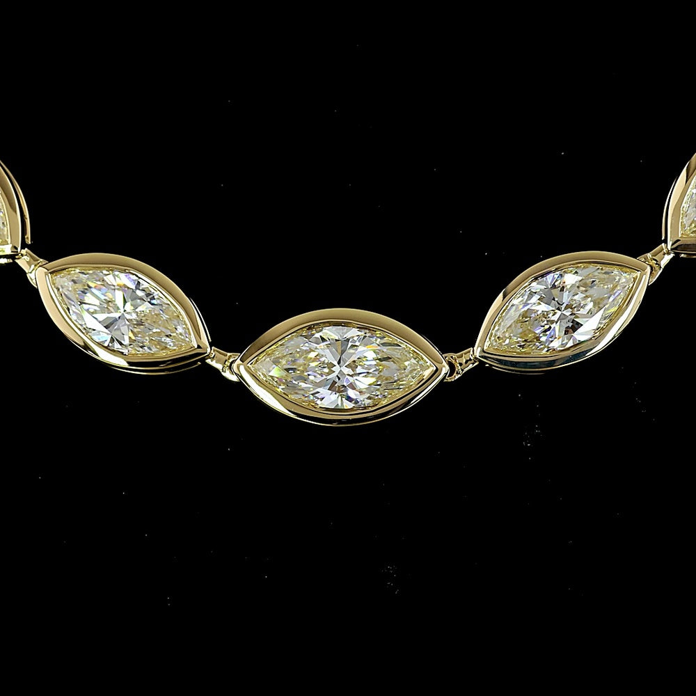 14K Yellow Gold Riviera Necklace with Bezel Set East-West Marquise Cut Lab Diamonds - 5.09 Carat Total Diamond Weight - Covaloro Fine Jewelry