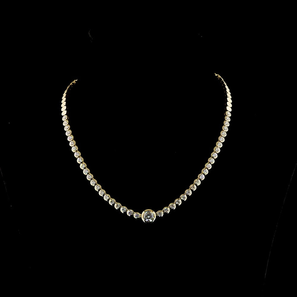 14K Yellow Gold Riviera Necklace with Bezel Set Round Lab Diamonds - 7.79 Carats Total Diamond Weight - Covaloro Fine Jewelry