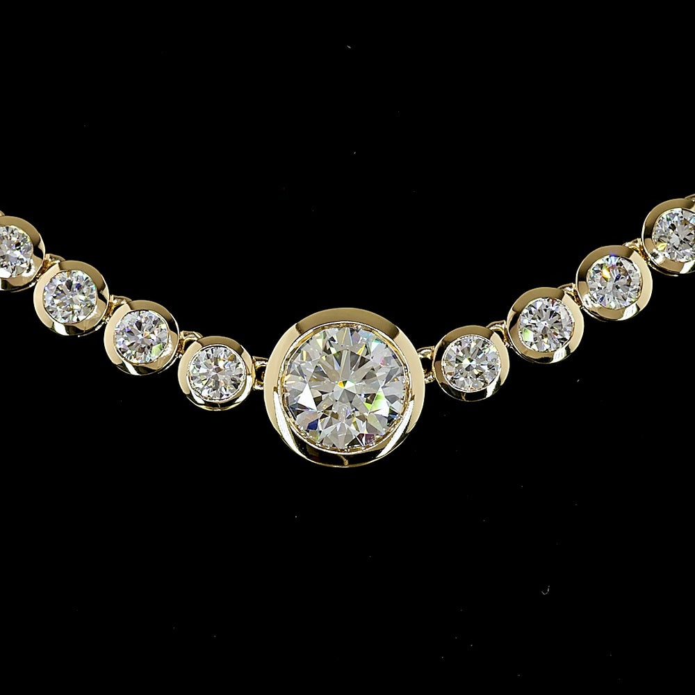 14K Yellow Gold Riviera Necklace with Bezel Set Round Lab Diamonds - 7.79 Carats Total Diamond Weight - Covaloro Fine Jewelry