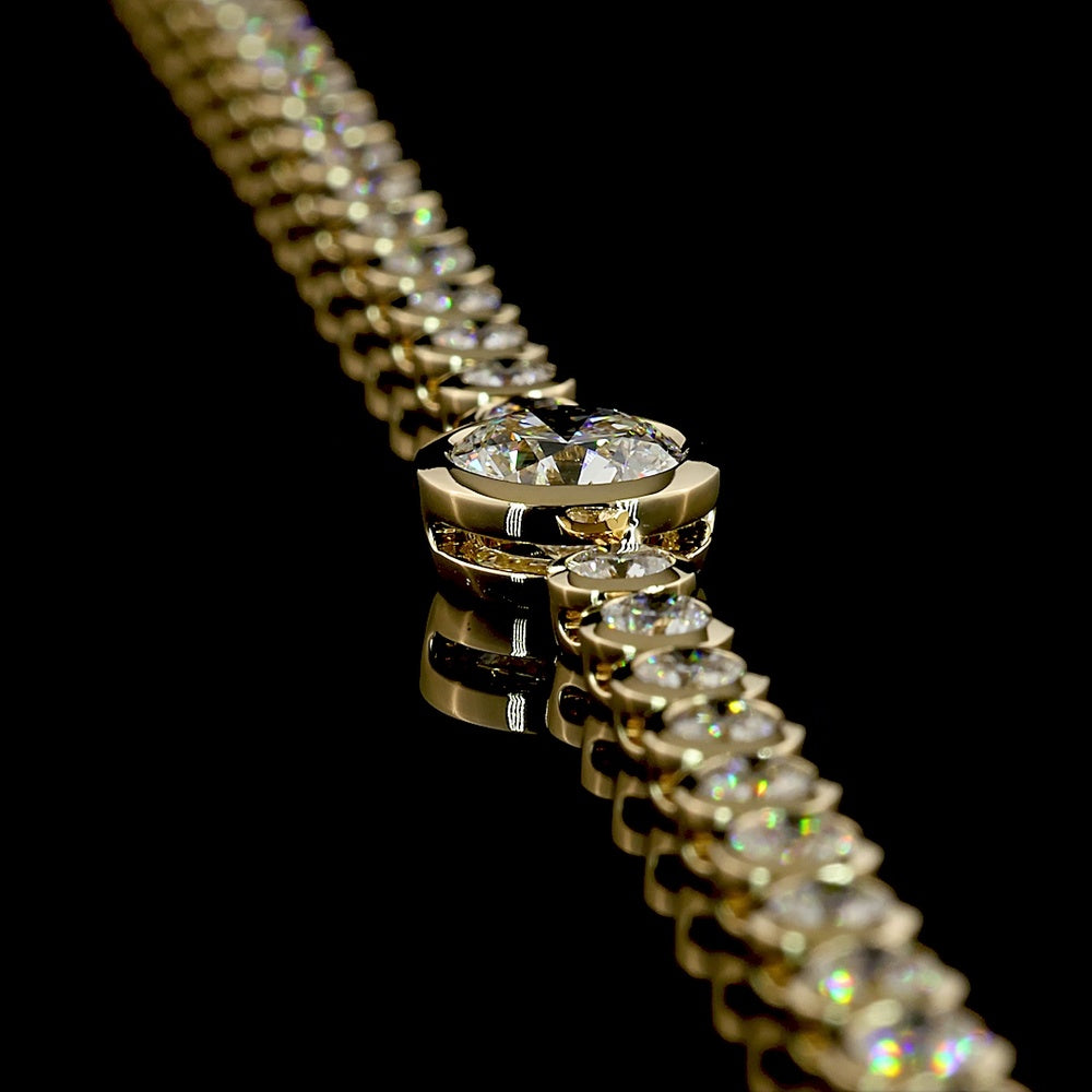 14K Yellow Gold Riviera Necklace with Bezel Set Round Lab Diamonds - 7.79 Carats Total Diamond Weight - Covaloro Fine Jewelry