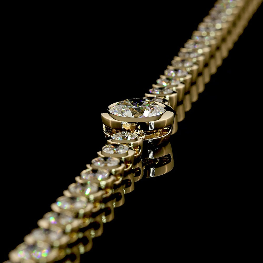 14K Yellow Gold Riviera Necklace with Bezel Set Round Lab Diamonds - 7.79 Carats Total Diamond Weight - Covaloro Fine Jewelry