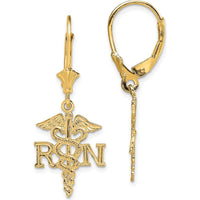 14K Yellow Gold RN Caduceus Leverback Earrings - Polished Finish by 0