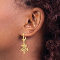 14K Yellow Gold RN Caduceus Leverback Earrings - Polished Finish by 0