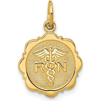 14K Yellow Gold RN Registered Nurse Diamond-Cut Textured Back Charm - 20mm Length by Oro Pregiato