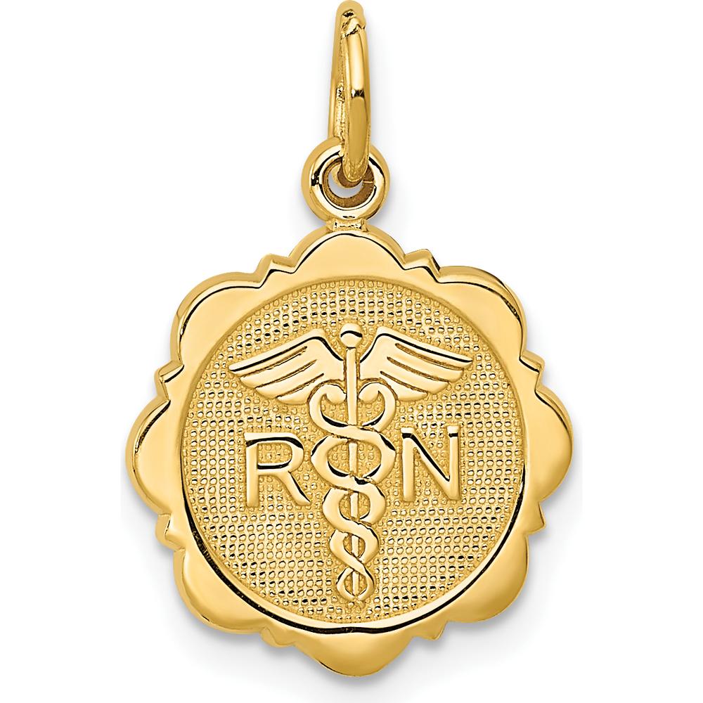 14K Yellow Gold RN Registered Nurse Diamond-Cut Textured Back Charm - 20mm Length by Oro Pregiato