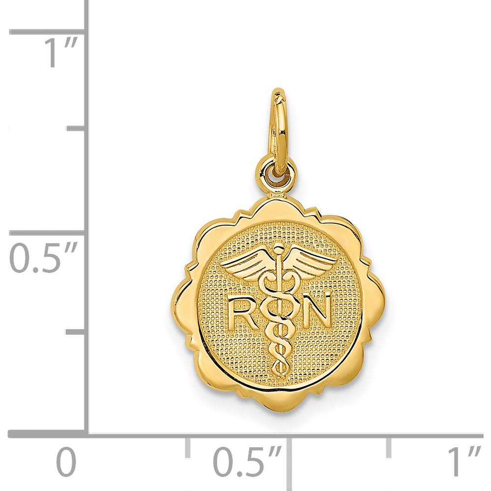 14K Yellow Gold RN Registered Nurse Diamond-Cut Textured Back Charm - 20mm Length by Oro Pregiato
