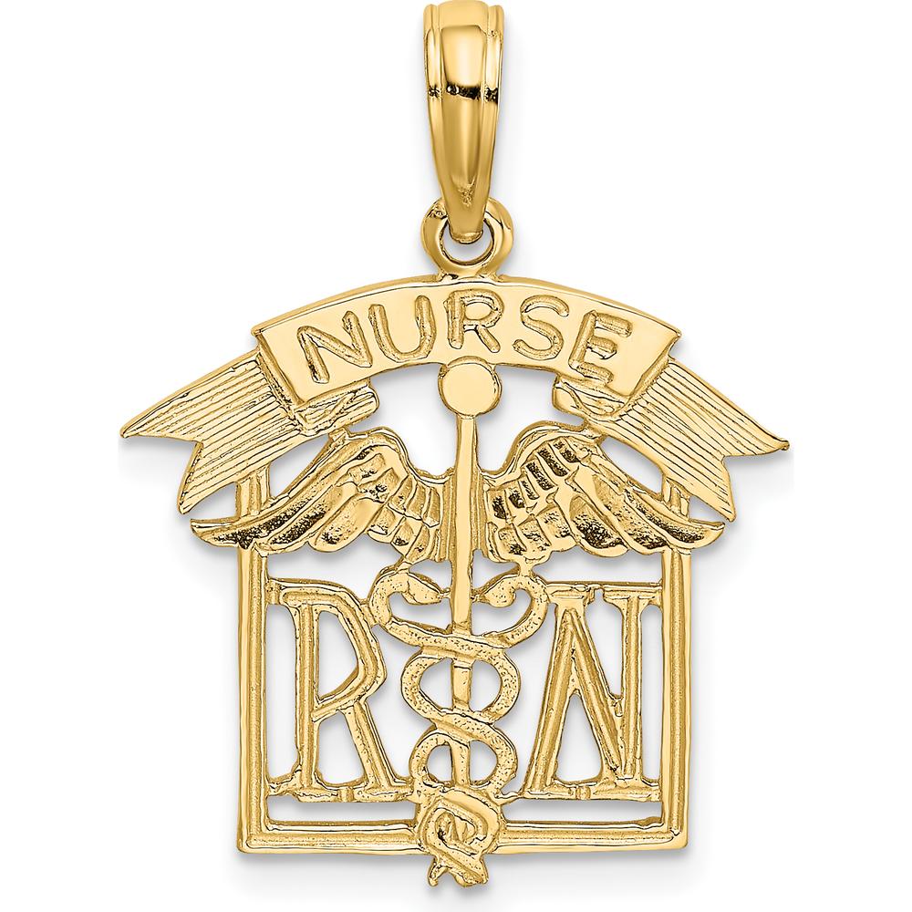 14K Yellow Gold RN Registered Nurse Pendant Charm - Textured Design by Oro Pregiato