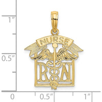 14K Yellow Gold RN Registered Nurse Pendant Charm - Textured Design by Oro Pregiato