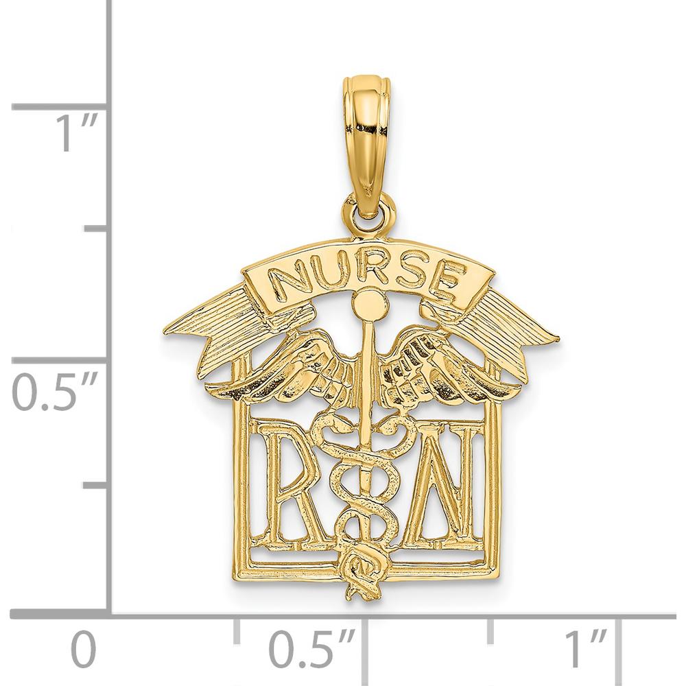 14K Yellow Gold RN Registered Nurse Pendant Charm - Textured Design by Oro Pregiato