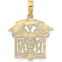 14K Yellow Gold RN Registered Nurse Pendant Charm - Textured Design by Oro Pregiato