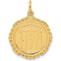 14K Yellow Gold RN Registered Nurse Textured Back Disc Charm by Oro Pregiato