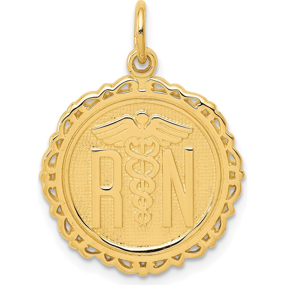 14K Yellow Gold RN Registered Nurse Textured Back Disc Charm by Oro Pregiato