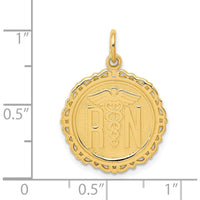 14K Yellow Gold RN Registered Nurse Textured Back Disc Charm by Oro Pregiato