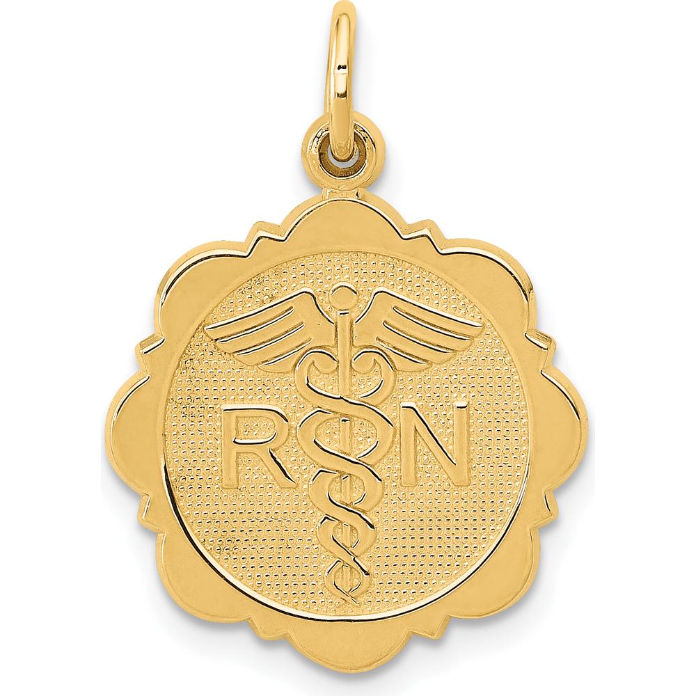 14K Yellow Gold RN Registered Nurse Textured Disc Charm - 25mm Length by Oro Pregiato