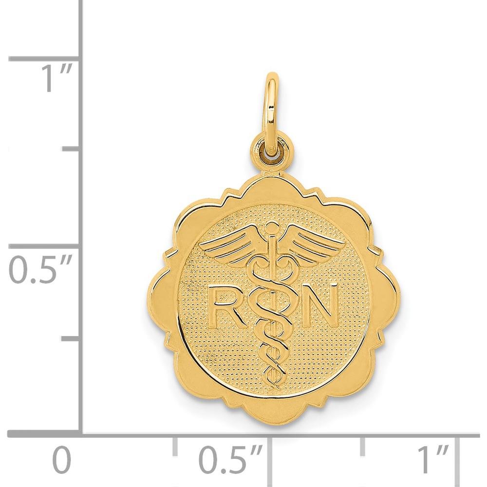 14K Yellow Gold RN Registered Nurse Textured Disc Charm - 25mm Length by Oro Pregiato