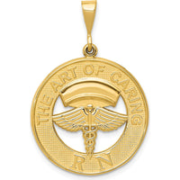 14K Yellow Gold RN "The Art of Caring" Caduceus Pendant - Polished Finish with Textured Back by Oro Pregiato