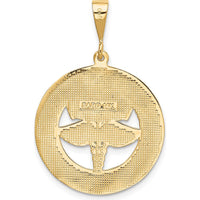 14K Yellow Gold RN "The Art of Caring" Caduceus Pendant - Polished Finish with Textured Back by Oro Pregiato