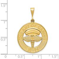 14K Yellow Gold RN "The Art of Caring" Caduceus Pendant - Polished Finish with Textured Back by Oro Pregiato