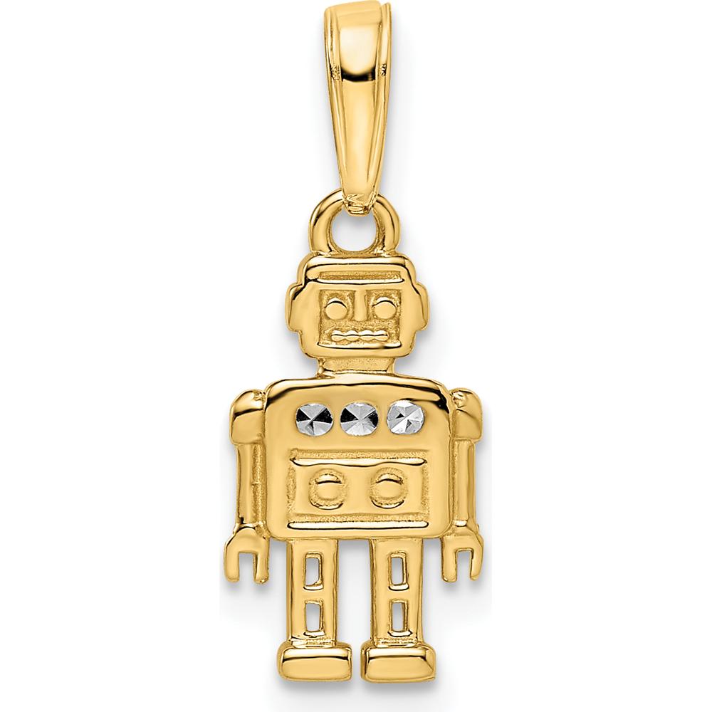 14K Yellow Gold Robot Pendant with Diamond-Cut Texture and Rhodium Accents - Playful Charm by Oro Pregiato