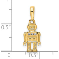 14K Yellow Gold Robot Pendant with Diamond-Cut Texture and Rhodium Accents - Playful Charm by Oro Pregiato