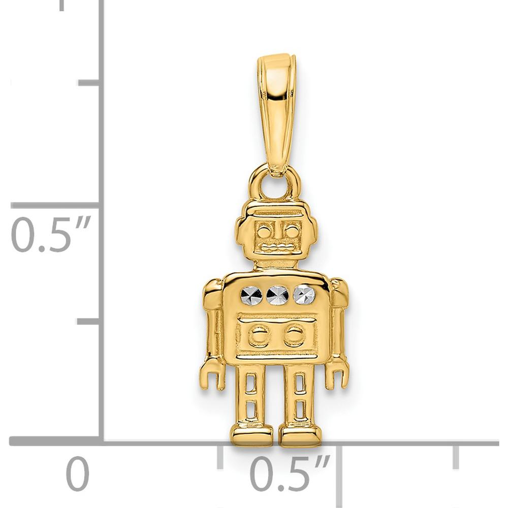 14K Yellow Gold Robot Pendant with Diamond-Cut Texture and Rhodium Accents - Playful Charm by Oro Pregiato
