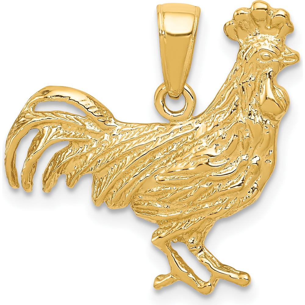 14K Yellow Gold Rooster Pendant with Textured Finish - Solid Casted Design by Oro Pregiato