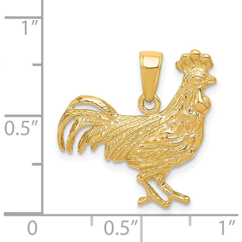 14K Yellow Gold Rooster Pendant with Textured Finish - Solid Casted Design by Oro Pregiato