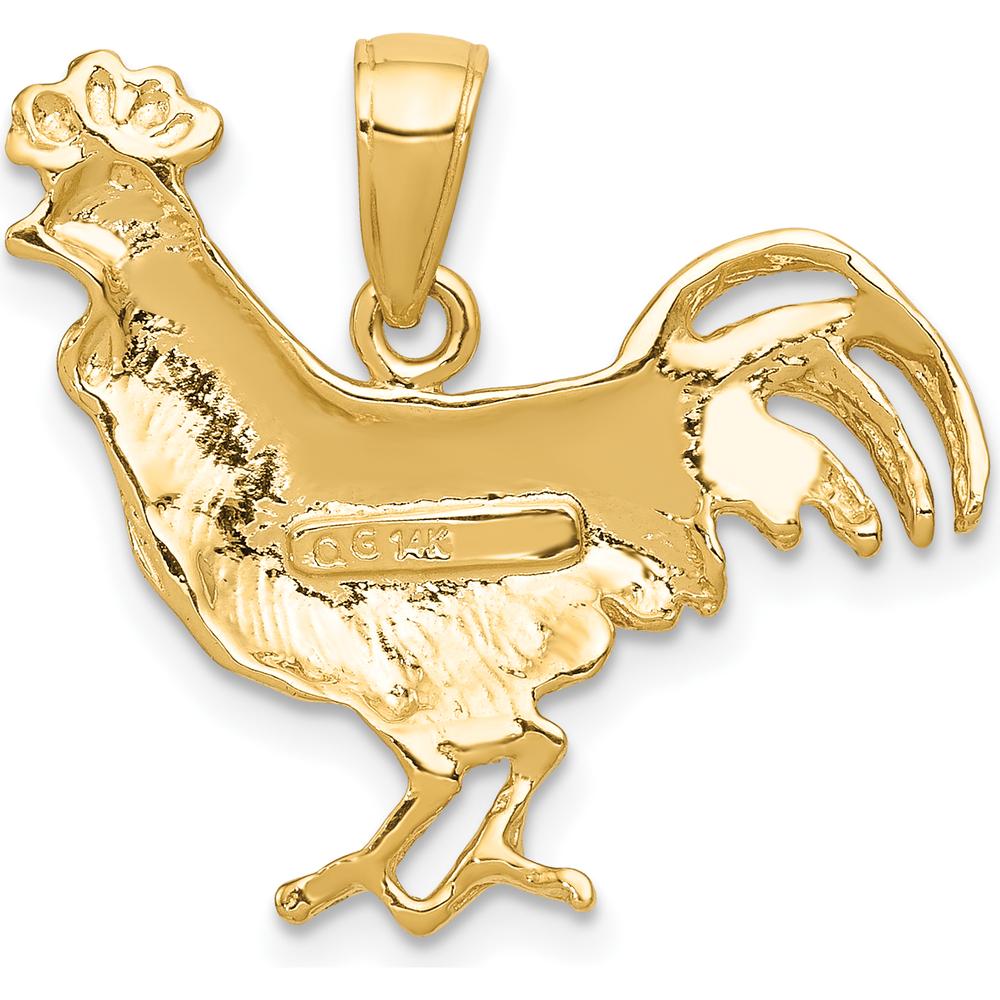14K Yellow Gold Rooster Pendant with Textured Finish - Solid Casted Design by Oro Pregiato