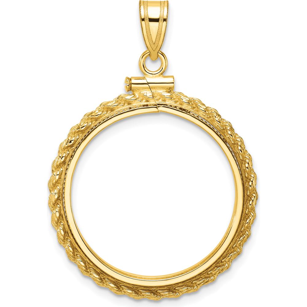 14K Yellow Gold Rope Coin Bezel Pendant for 1/4 oz. American Eagle Coin - 22mm Diameter by Numis Coin Jewelry