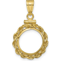 14K Yellow Gold Rope Coin Bezel Pendant with Screw Top - 13.0mm Diameter by Numis Coin Jewelry