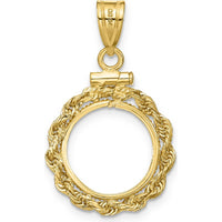 14K Yellow Gold Rope Coin Bezel Pendant with Screw Top - 13.0mm Diameter by Numis Coin Jewelry