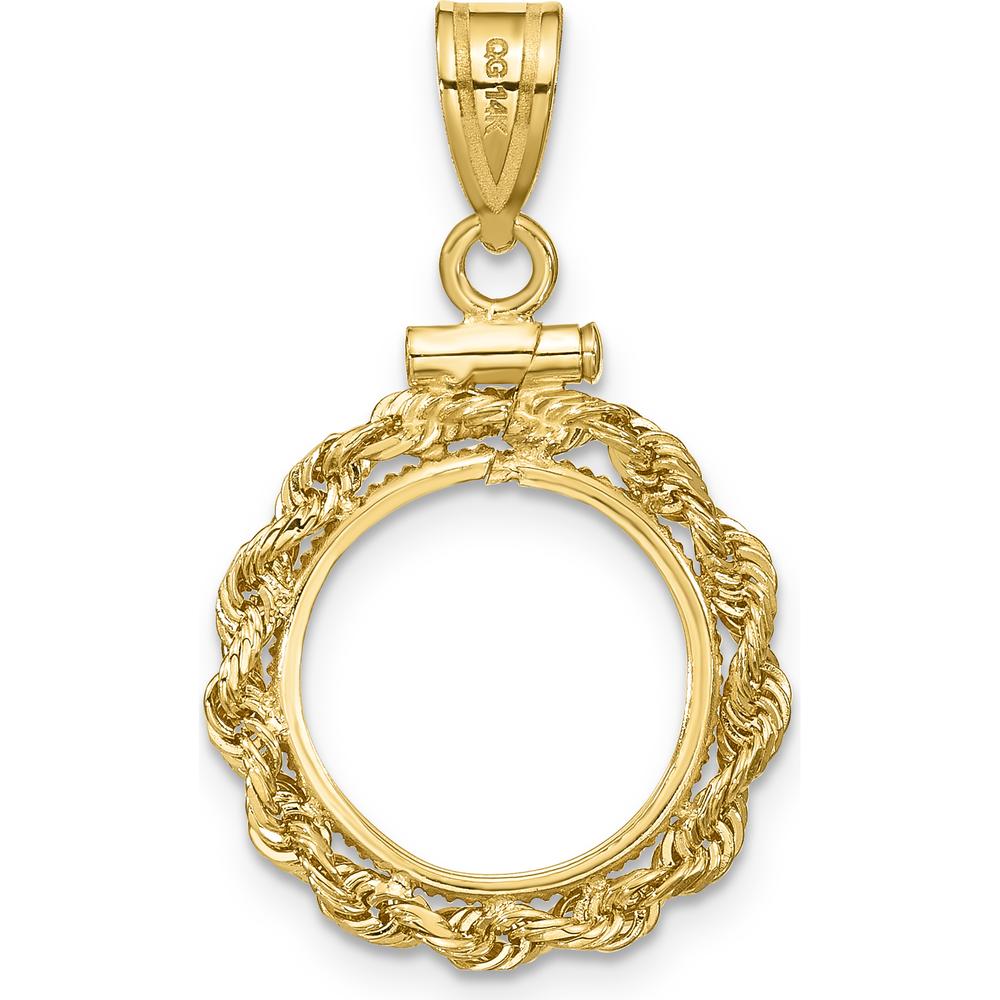 14K Yellow Gold Rope Coin Bezel Pendant with Screw Top - 13.0mm Diameter by Numis Coin Jewelry