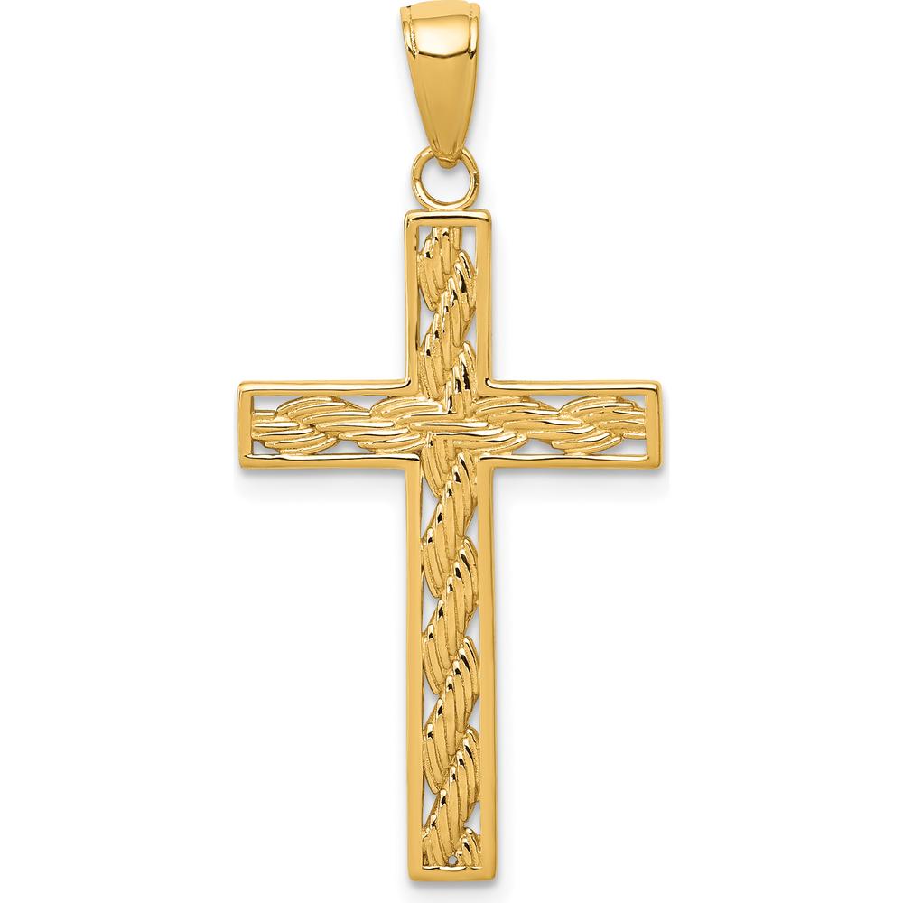 14K Yellow Gold Rope Cross Pendant - 37mm Length by Oro Pregiato