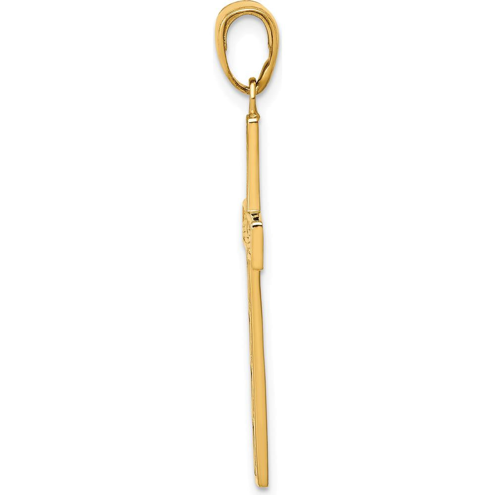 14K Yellow Gold Rope Cross Pendant - 37mm Length by Oro Pregiato
