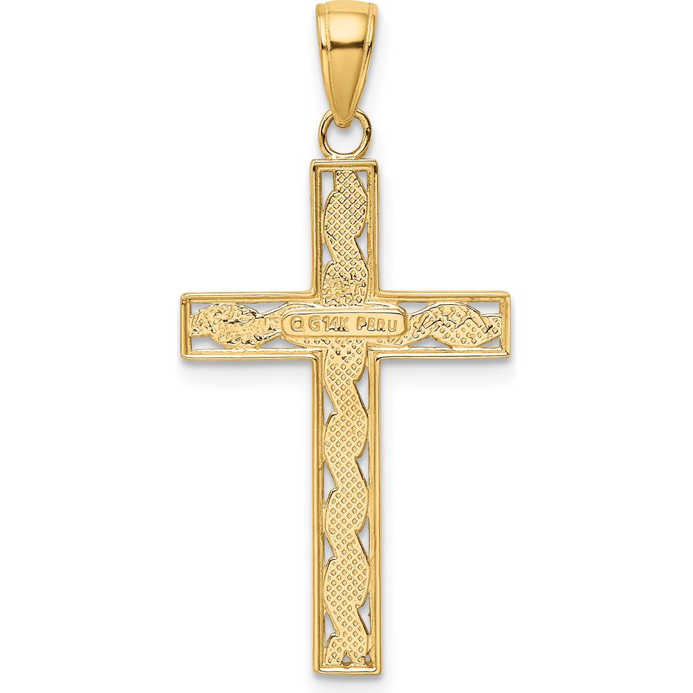 14K Yellow Gold Rope Cross Pendant - 37mm Length by Oro Pregiato