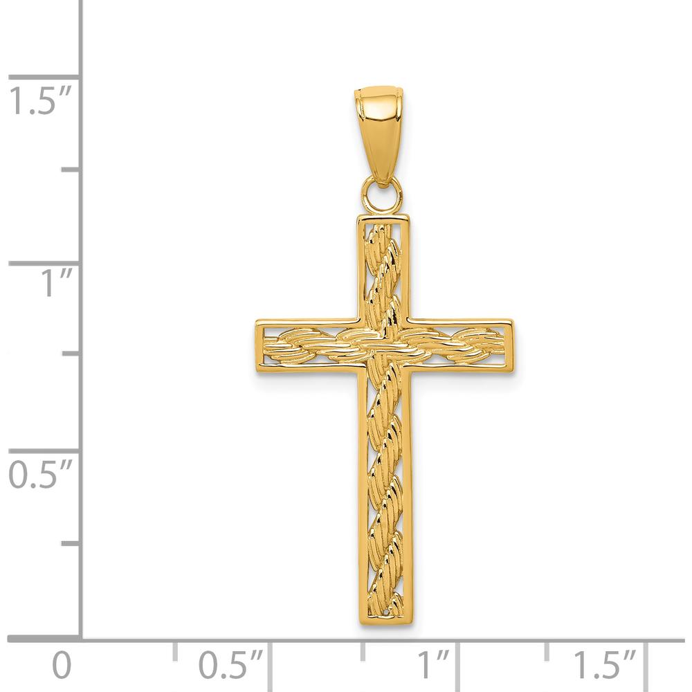 14K Yellow Gold Rope Cross Pendant - 37mm Length by Oro Pregiato